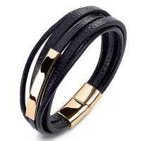 PU Leather Cord Bracelets, with 316L Stainless Steel, plated, fashion jewelry & multilayer & different length for choice & Unisex, more colors for choice, Sold By PC