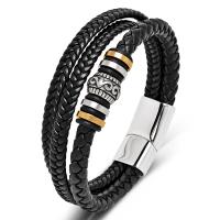 Leather Cord Bracelet, with 316L Stainless Steel, plated, three layers & fashion jewelry & different length for choice, more colors for choice, Sold By PC