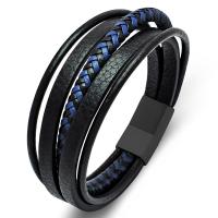 PU Leather Cord Bracelets with 316L Stainless Steel plated fashion jewelry & multilayer & for man Sold By PC