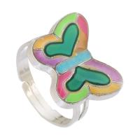 Mood Finger Ring Zinc Alloy with Lampwork Butterfly silver color plated fashion jewelry & change their color according to the temperature silver color nickel lead & cadmium free 4mm US Ring Sold By PC
