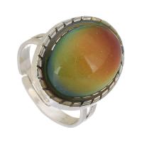Enamel Mood Finger Ring, liga de zinco, with vidrilho, Cúpula, cromado de cor prateada, joias de moda & esmalte sensor, prateado, níquel, chumbo e cádmio livre, 19x21mm,4mm, tamanho:7, vendido por PC
