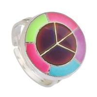 Enamel Mood Finger Ring, liga de zinco, with vidrilho, logo da paz, cromado de cor prateada, joias de moda & esmalte sensor, prateado, níquel, chumbo e cádmio livre, 18x18mm,4mm, tamanho:7, vendido por PC