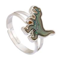 Enamel Mood Finger Ring, liga de zinco, with vidrilho, Dinossauro, cromado de cor prateada, joias de moda & esmalte sensor, prateado, níquel, chumbo e cádmio livre, 15x13mm,4mm, tamanho:7, vendido por PC