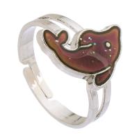 Enamel Mood Finger Ring, liga de zinco, with vidrilho, Peixe, cromado de cor prateada, joias de moda & esmalte sensor, prateado, níquel, chumbo e cádmio livre, 12x14mm,4mm, tamanho:7, vendido por PC