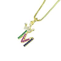 Cubic Zircon Micro Pave Brass Necklace Letter gold color plated & micro pave cubic zirconia & for woman multi-colored Length Approx 19.68 Inch Sold By PC