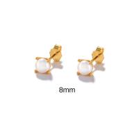 925 Sterling Silver Stud Earrings gold color plated & for woman & with plastic pearl Sold By Pair