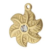 Stainless Steel Pendants, 304 Stainless Steel, Flower, gold color plated, with glass rhinestone, 16x20x4mm, Hole:Approx 1mm, Sold By PC