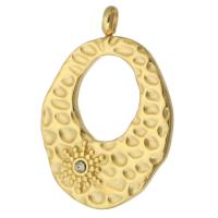 Stainless Steel Pendants, 304 Stainless Steel, gold color plated, DIY & with glass rhinestone & hammered & hollow, 18.50x28x2.50mm, Hole:Approx 2mm, Sold By PC