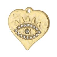 Evil Eye Pendants, 304 Stainless Steel, Heart, gold color plated, DIY & with glass rhinestone, 15x14.50x2mm, Hole:Approx 1mm, Sold By PC