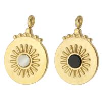 Stainless Steel Pendants, 304 Stainless Steel, with Black Shell & White Shell, Flat Round, gold color plated, DIY, 15x22x23mm, Hole:Approx 2mm, Sold By PC