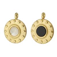 Stainless Steel Pendants, 304 Stainless Steel, with Black Shell & White Shell, Flat Round, gold color plated, DIY, 15x19x2.50mm, Hole:Approx 2mm, Sold By PC