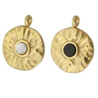 Stainless Steel Pendants, 304 Stainless Steel, with Black Shell & White Shell, Flat Round, gold color plated, DIY, 15x19x3mm, Hole:Approx 2mm, Sold By PC