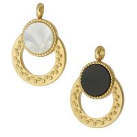 Stainless Steel Pendants, 304 Stainless Steel, with Black Shell & White Shell, Flat Round, gold color plated, DIY & hollow, 15x21x2.50mm, Hole:Approx 2mm, Sold By PC