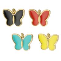 Stainless Steel Pendants, 304 Stainless Steel, Butterfly, gold color plated, enamel, more colors for choice, 16x13x2.50mm, Hole:Approx 2mm, Sold By PC