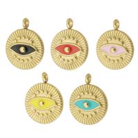 Evil Eye Pendants 304 Stainless Steel Flat Round gold color plated enamel Approx 2mm Sold By PC