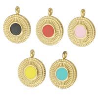 Stainless Steel Pendants 304 Stainless Steel Flat Round gold color plated enamel Approx 2mm Sold By PC