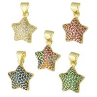 Cubic Zirconia Micro Pave Brass Pendant, Star, gold color plated, micro pave cubic zirconia, more colors for choice, 13x15x4.50mm, Hole:Approx 3mm, Sold By PC