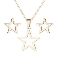 Fashion Stainless Steel Jewelry Sets, Stud Earring & necklace, 304 Stainless Steel, Star, Vacuum Ion Plating, 2 pieces & fashion jewelry & for woman, more colors for choice, Length:45 cm, Sold By Set