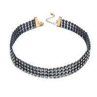 Fashion Choker halskæde, Zinc Alloy, med 5cm extender kæde, mode smykker & for kvinde & med rhinestone, sort, 15mm, Længde 35 cm, Solgt af PC