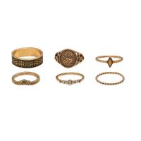 Juego de anillos de aleación de zinc, chapado en color dorado, 6 piezas & Joyería & para mujer & con diamantes de imitación, dorado, Vendido por Set