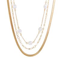 Mode-Multi-Layer-Halskette, Zinklegierung, mit ABS-Kunststoff-Perlen, mit Verlängerungskettchen von 8cm, goldfarben plattiert, drei Schichten & Modeschmuck & für Frau, goldfarben, 4mm, Länge:50 cm, verkauft von PC