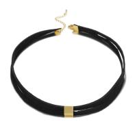 Velvet Choker, Tibetan Style, with Velveteen Cord, with 5cm extender chain, gold color plated, fashion jewelry & for woman, black, 8mm, Length:40 cm, Sold By PC