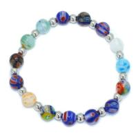 Lampwork Bracelets, Millefiori Lampwork, with Copper Coated Plastic, Round, for woman, multi-colored, 8mm,5mm, Length:Approx 17.1-18.4 cm, Sold By PC