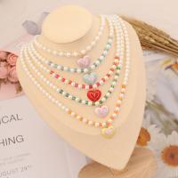 Plastic Pearl Necklace with Seedbead & Zinc Alloy with 2 extender chain Heart gold color plated for woman & enamel Length 15.7 Inch Sold By PC