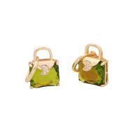 Huggie Hoop Drop Ohrringe, Messing, mit kubischer Zirkonia, Handtasche, goldfarben plattiert, für Frau, keine, 30x12mm, verkauft von Paar