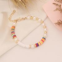 Fashion Bracelet & Bangle Jewelry, Polymer Clay, with Plastic Pearl & Tibetan Style, with 2 extender chain, gold color plated, for woman, more colors for choice, Length:7.1 Inch, Sold By PC