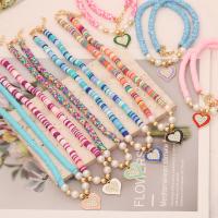 Mode Halskette, Polymer Ton, mit Kunststoff Perlen & Zinklegierung, mit Verlängerungskettchen von 2, Herz, goldfarben plattiert, für Frau & Emaille, keine, Länge:15.7 ZollInch, verkauft von PC