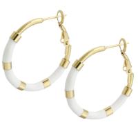 Stainless Steel Hoop Earring, 304 Stainless Steel, with hot melt glue stick, Vacuum Ion Plating, fashion jewelry & for woman, golden, 29x31.50mm, Sold By Pair