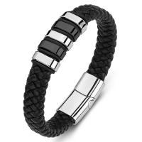 Leather Cord Bracelet, with 316L Stainless Steel, plated, fashion jewelry & different length for choice & Unisex, more colors for choice, 12x6mm, Sold By PC