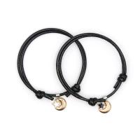Fashion Create Wax Cord Bracelets, with Tibetan Style, Flat Round, gold color plated, 2 pieces & Adjustable & fashion jewelry & enamel, more colors for choice, 10x10mm, Length:16-25 cm, Sold By Pair