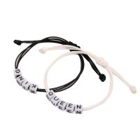 Fashion Create Wax Cord Bracelets, with Acrylic, Flat Round, 2 pieces & Adjustable & fashion jewelry, white and black, 7x7mm, Length:26 cm, Sold By Pair