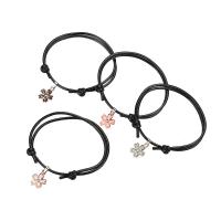 Fashion Create Wax Cord Bracelets with Zinc Alloy Flat Round gold color plated 4 pieces & Adjustable & fashion jewelry & enamel black Length 19 cm Sold By Set