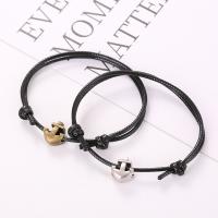 Fashion Create Wax Cord Bracelets with Zinc Alloy Flat Round plated 2 pieces & Adjustable & fashion jewelry black 12mm Length 19 cm Sold By Pair