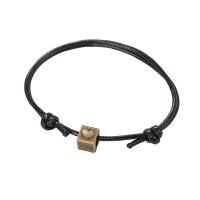 Couple Bracelet and Bangle, Wax Cord, with Tibetan Style, Flat Round, plated, 2 pieces & Adjustable & fashion jewelry, black, 8mm, Length:16-25 cm, Sold By Pair