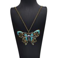 Tibetan Style Jewelry Necklace, Butterfly, antique bronze color plated, fashion jewelry & for woman & enamel & with rhinestone, mixed colors, nickel, lead & cadmium free, 75x50mm, Length:70 cm, Sold By PC