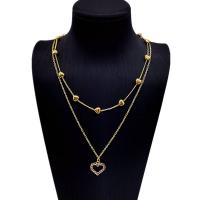Zinc Alloy Jewelry Necklace with 5cm extender chain Heart gold color plated Double Layer & fashion jewelry & for woman & with rhinestone golden nickel lead & cadmium free Length 35 cm Sold By PC