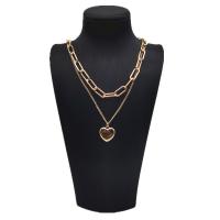 Zinc Alloy Jewelry Necklace Heart gold color plated Double Layer & fashion jewelry & for woman golden nickel lead & cadmium free Length 43 cm 48 cm Sold By PC