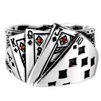 Модные кольца, цинковый сплав, Покер, покрытый платиной, Регулируемый & Мужская & инкрустированное микро кубического циркония, продается PC
