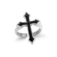 Cink Alloy Finger Ring, Križ, srebrne boje pozlaćen, Podesiva & za čovjeka, crn, Prodano By PC