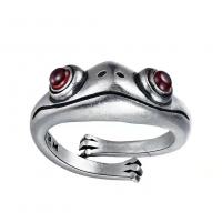 Tibetan Style Cuff Finger Ring, with Garnet, Frog, silver color plated, Adjustable & Unisex & different size for choice, more colors for choice, Sold By PC