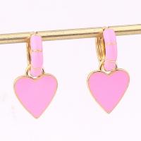 Huggie Hoop Drop Earring, Brass, Heart, gold color plated, for woman & enamel, more colors for choice, 27mm, Sold By Pair