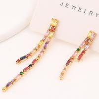Cubic Zirconia Micro Pave Brass Earring, gold color plated, micro pave cubic zirconia & for woman, multi-colored, 63mm, Sold By Pair