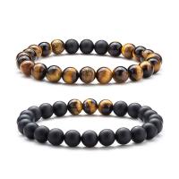 Gemstone Bracelets, Tiger Eye, with Abrazine Stone & Lava, Round, Unisex & different styles for choice, 8mm, Length:Approx 7 Inch, Sold By PC
