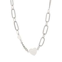 Messing Halskette, Herz, Platinfarbe platiniert, Koreanischen Stil & für Frau, frei von Nickel, Blei & Kadmium, Länge:ca. 16 ZollInch, verkauft von PC
