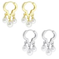 Brass Leverback Earring, with Plastic Pearl, plated, for woman, more colors for choice, 15x23mm, Sold By Pair