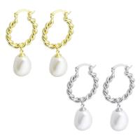 Brass Leverback Earring, with Plastic Pearl, plated, for woman, more colors for choice, 28x48mm, Sold By Pair
